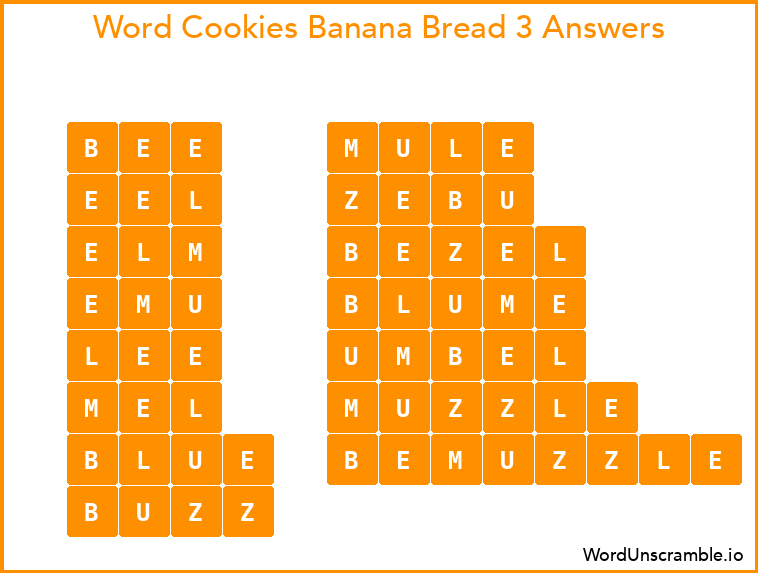 Word Cookies Banana Bread 3 Answers