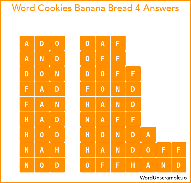 Word Cookies Banana Bread 4 Answers