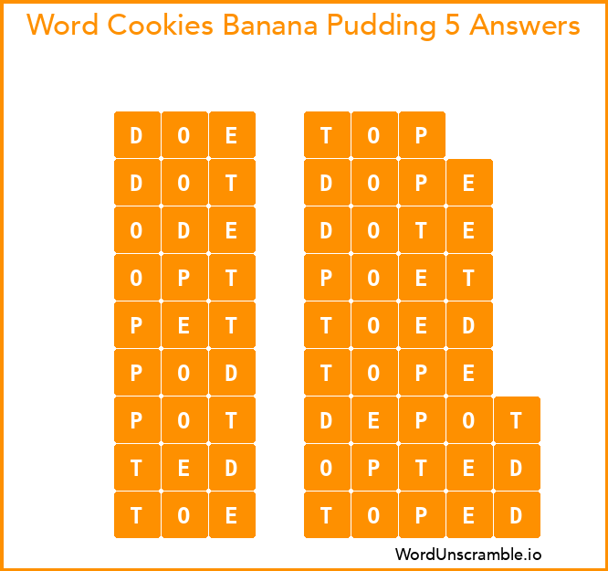 Word Cookies Banana Pudding 5 Answers
