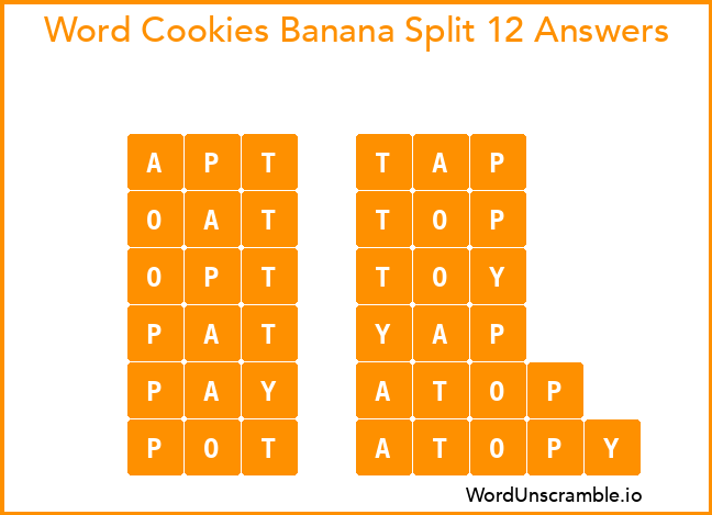 Word Cookies Banana Split 12 Answers
