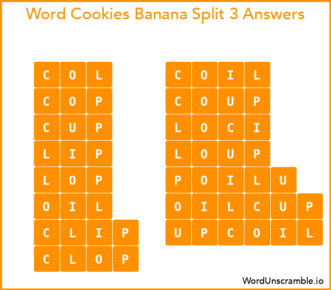 Word Cookies Banana Split 3 Answers
