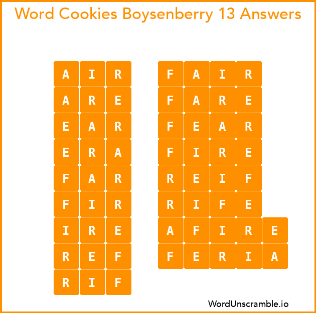 Word Cookies Boysenberry 13 Answers