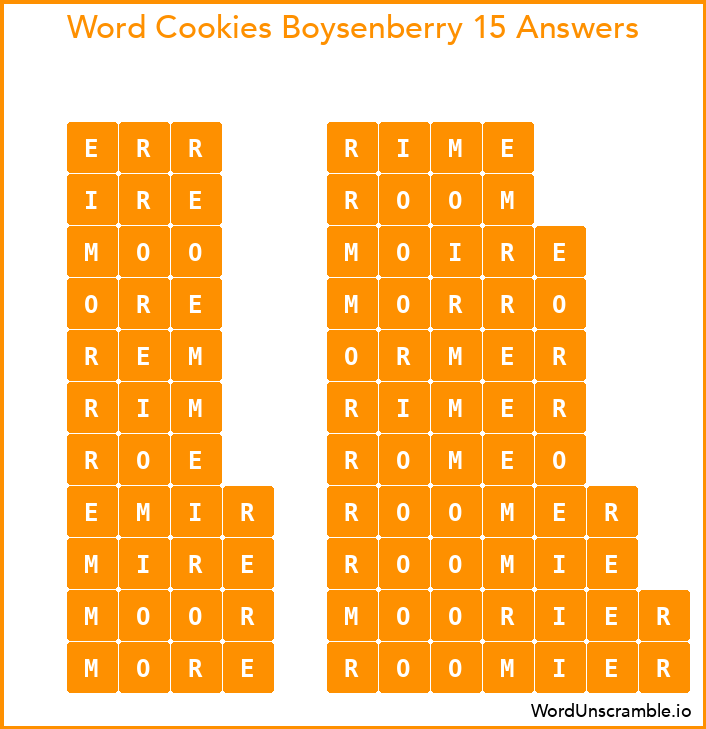 Word Cookies Boysenberry 15 Answers