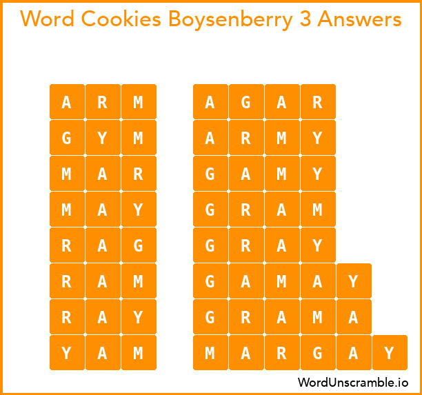 Word Cookies Boysenberry 3 Answers