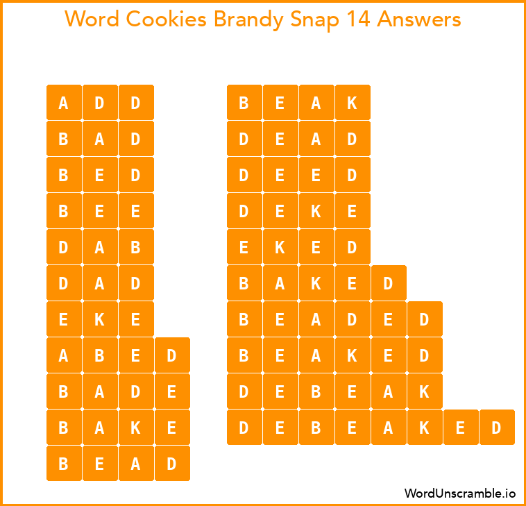 Word Cookies Brandy Snap 14 Answers