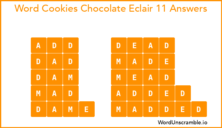Word Cookies Chocolate Eclair 11 Answers