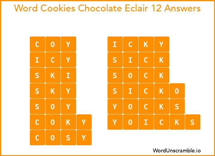 Word Cookies Chocolate Eclair 12 Answers