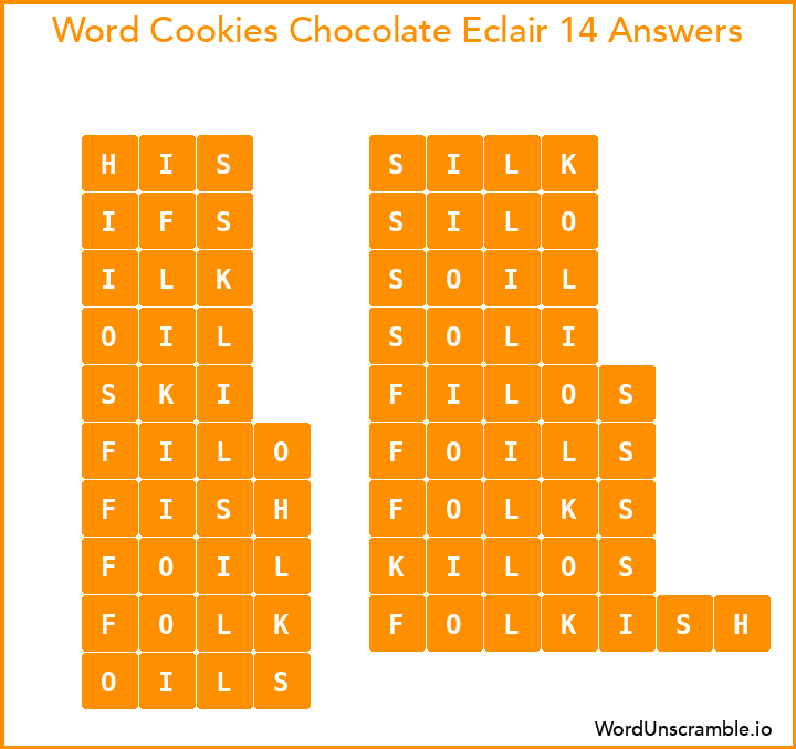 Word Cookies Chocolate Eclair 14 Answers