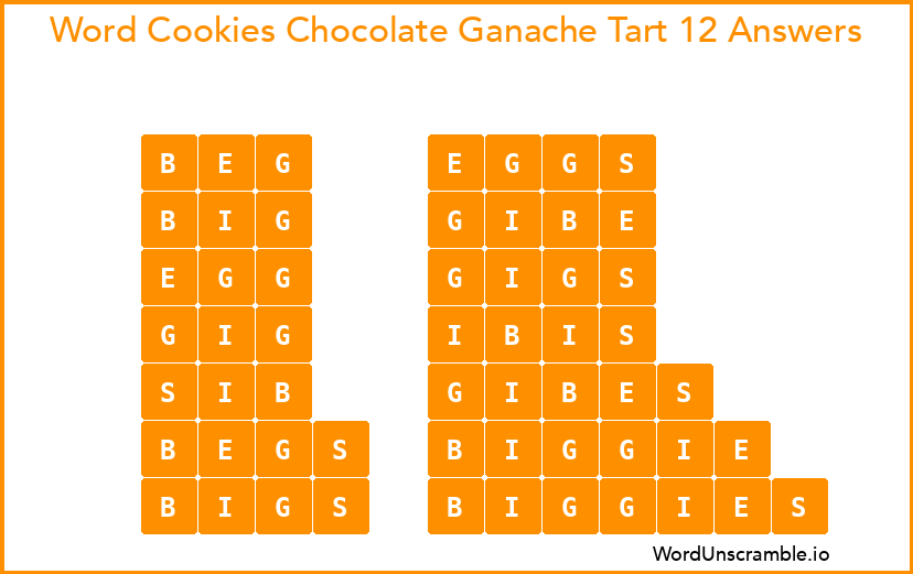Word Cookies Chocolate Ganache Tart 12 Answers