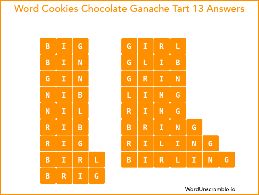 Word Cookies Chocolate Ganache Tart 13 Answers