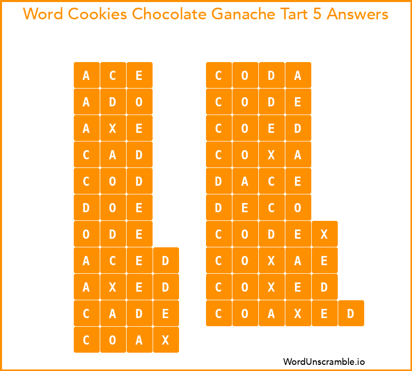 Word Cookies Chocolate Ganache Tart 5 Answers