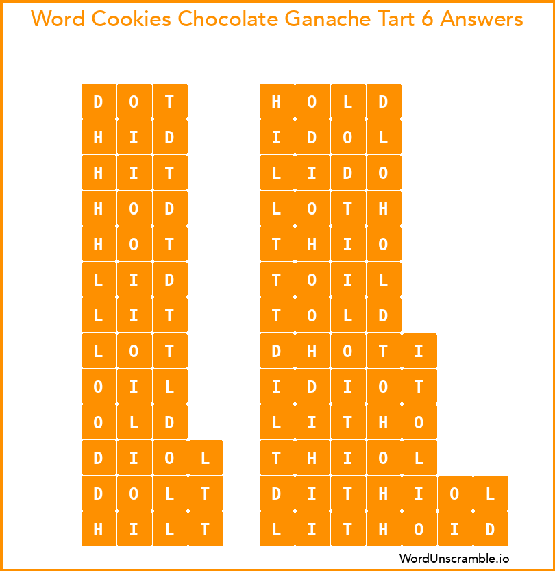 Word Cookies Chocolate Ganache Tart 6 Answers