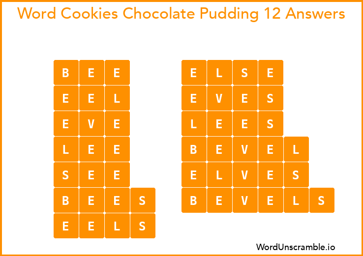 Word Cookies Chocolate Pudding 12 Answers