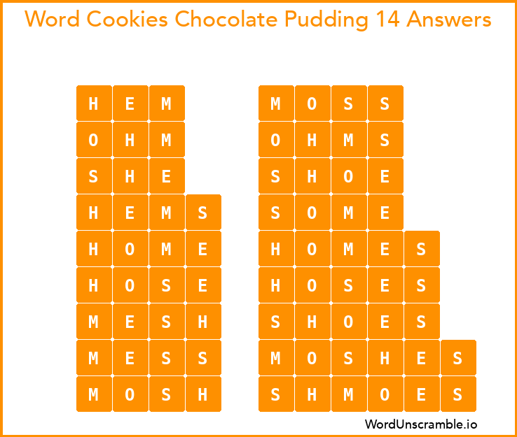 Word Cookies Chocolate Pudding 14 Answers