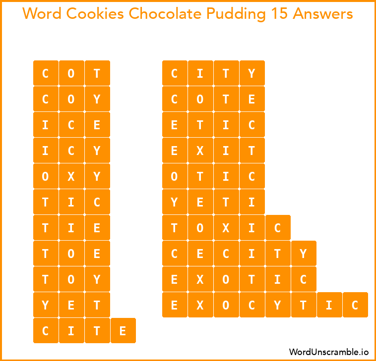 Word Cookies Chocolate Pudding 15 Answers