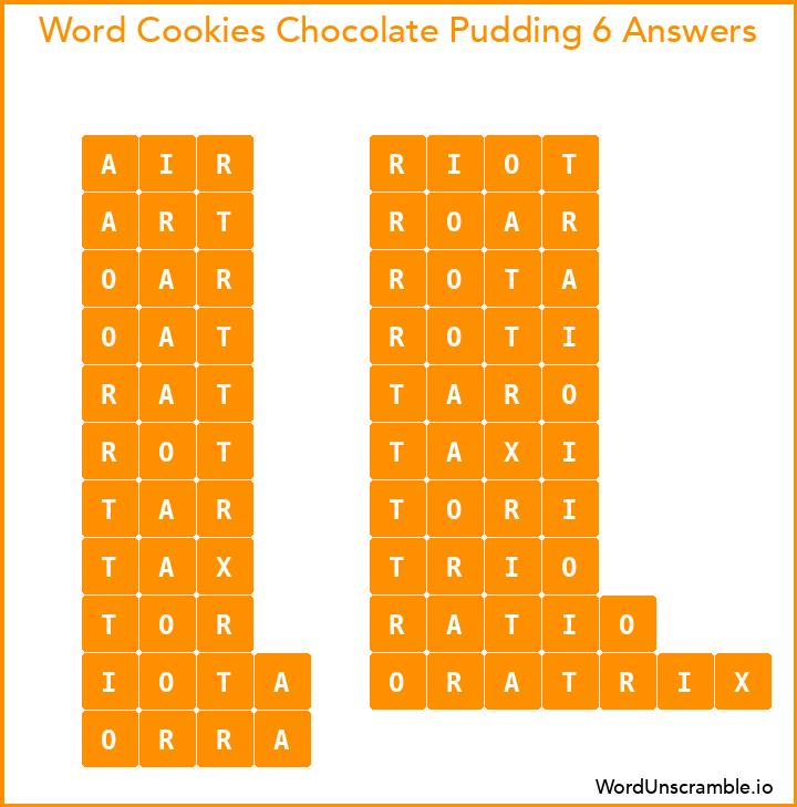 Word Cookies Chocolate Pudding 6 Answers