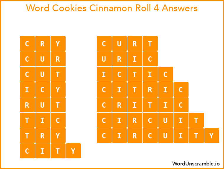 Word Cookies Cinnamon Roll 4 Answers