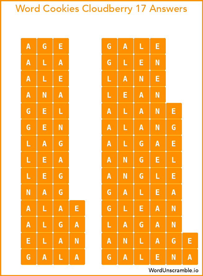 Word Cookies Cloudberry 17 Answers