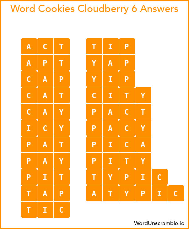 Word Cookies Cloudberry 6 Answers
