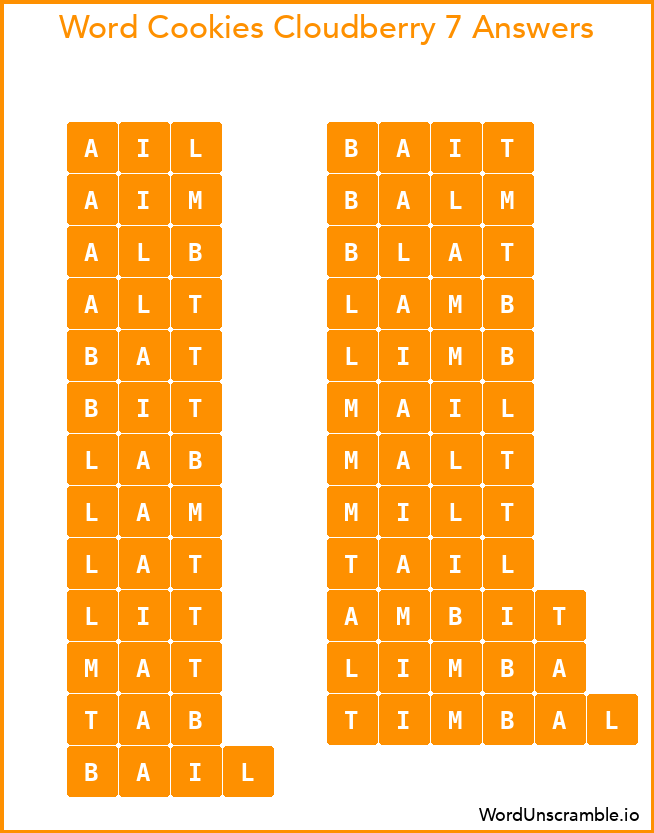 Word Cookies Cloudberry 7 Answers