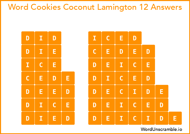 Word Cookies Coconut Lamington 12 Answers