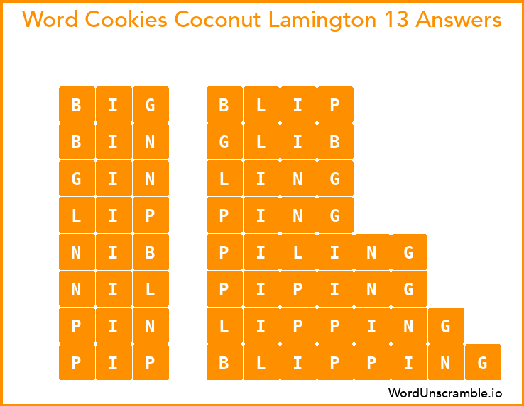 Word Cookies Coconut Lamington 13 Answers