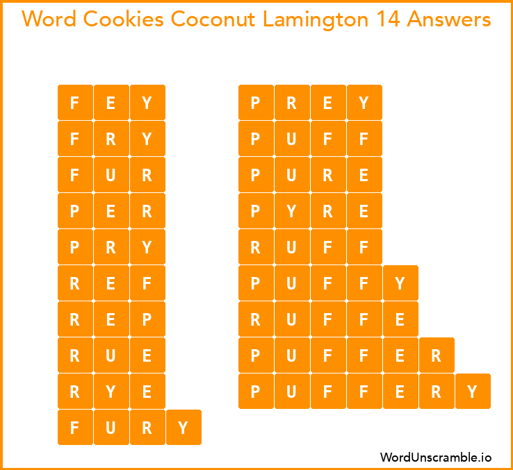 Word Cookies Coconut Lamington 14 Answers