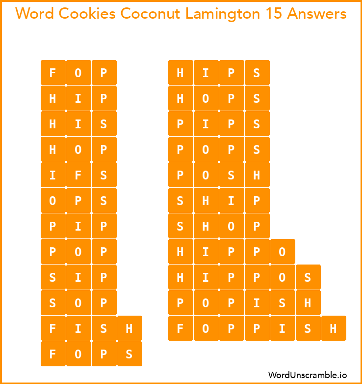 Word Cookies Coconut Lamington 15 Answers