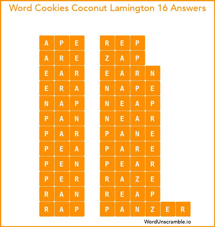 Word Cookies Coconut Lamington 16 Answers