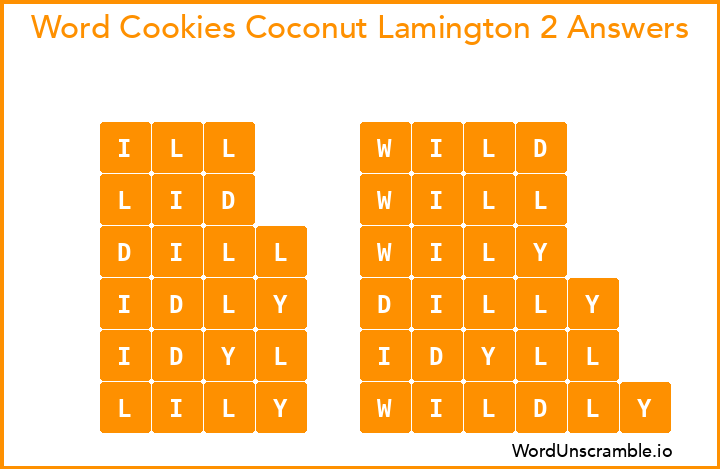 Word Cookies Coconut Lamington 2 Answers