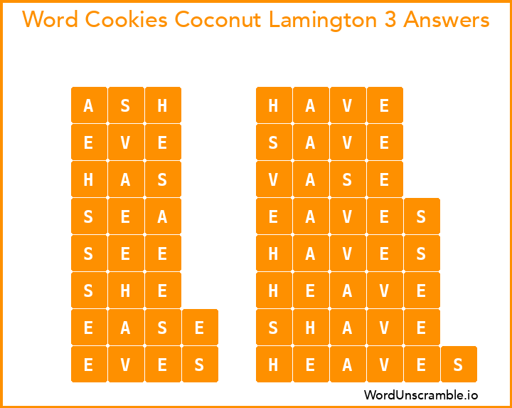 Word Cookies Coconut Lamington 3 Answers