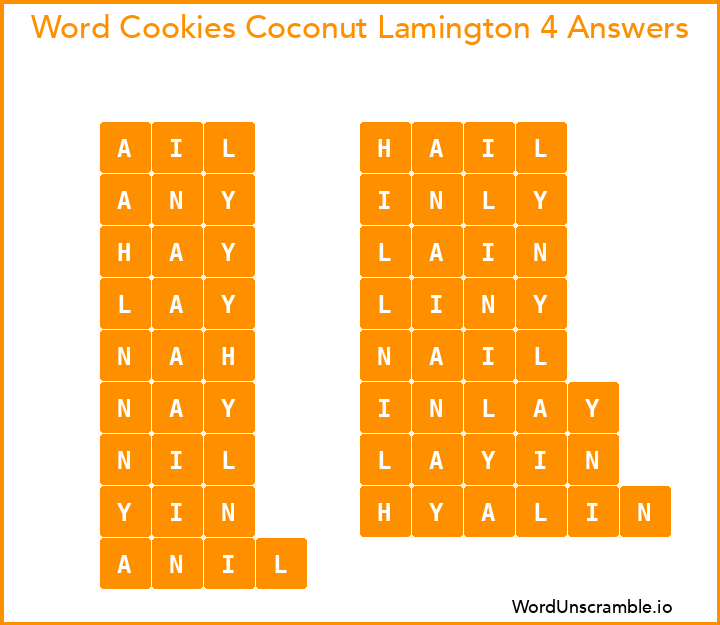 Word Cookies Coconut Lamington 4 Answers