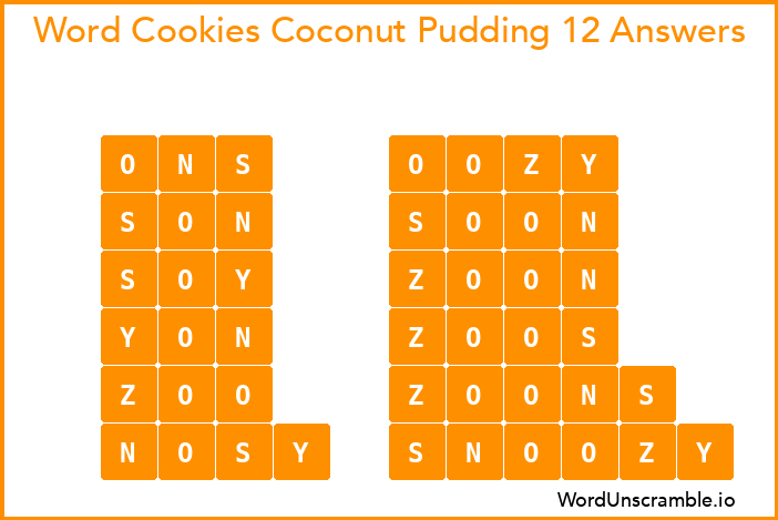 Word Cookies Coconut Pudding 12 Answers