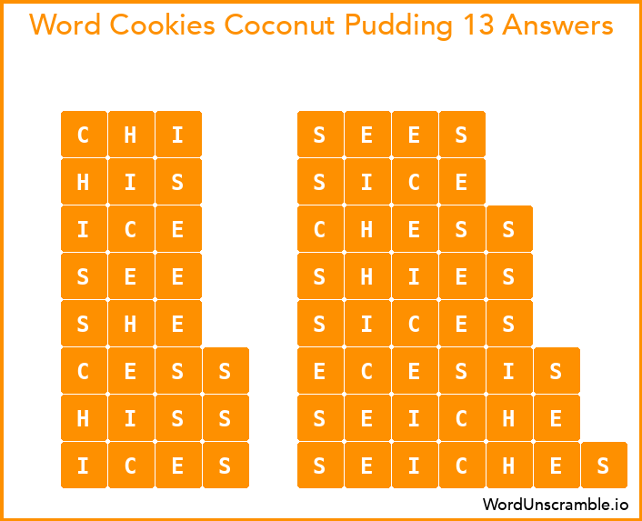 Word Cookies Coconut Pudding 13 Answers