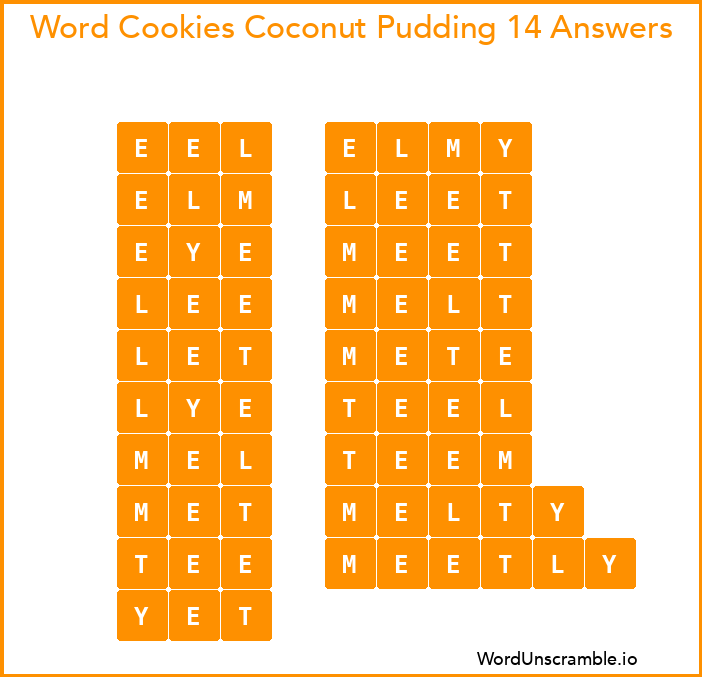 Word Cookies Coconut Pudding 14 Answers