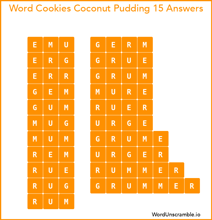 Word Cookies Coconut Pudding 15 Answers
