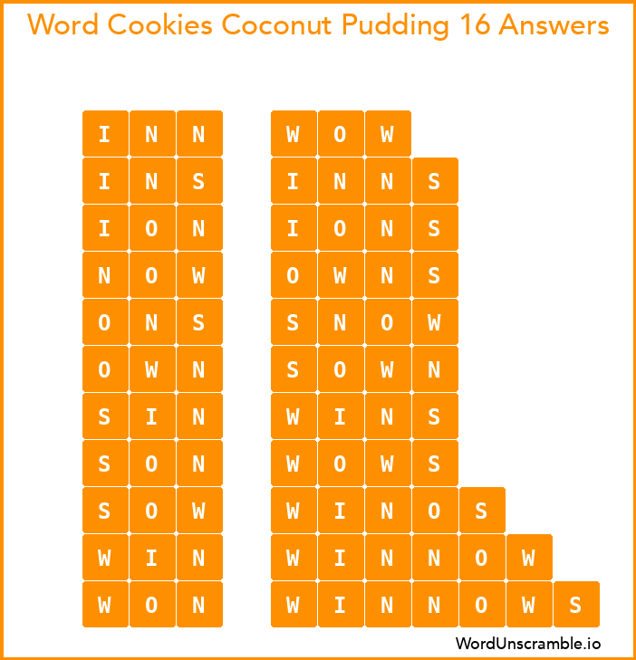 Word Cookies Coconut Pudding 16 Answers