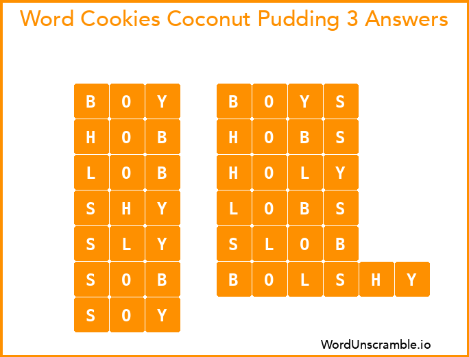 Word Cookies Coconut Pudding 3 Answers