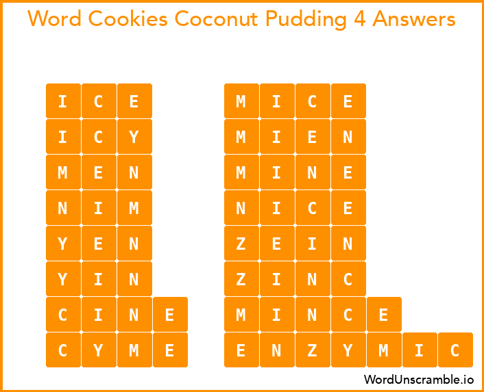 Word Cookies Coconut Pudding 4 Answers