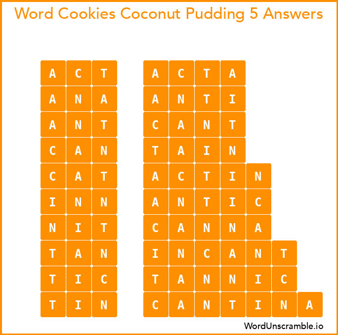Word Cookies Coconut Pudding 5 Answers