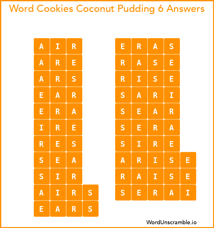 Word Cookies Coconut Pudding 6 Answers