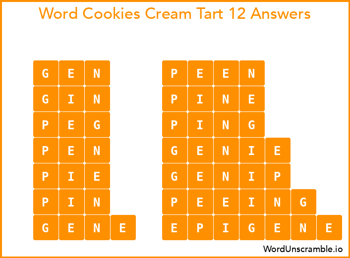 Word Cookies Cream Tart 12 Answers