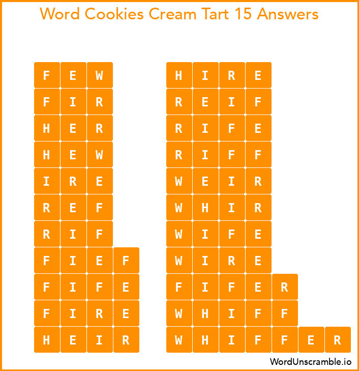 Word Cookies Cream Tart 15 Answers
