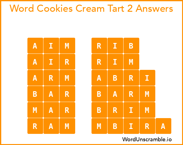 Word Cookies Cream Tart 2 Answers