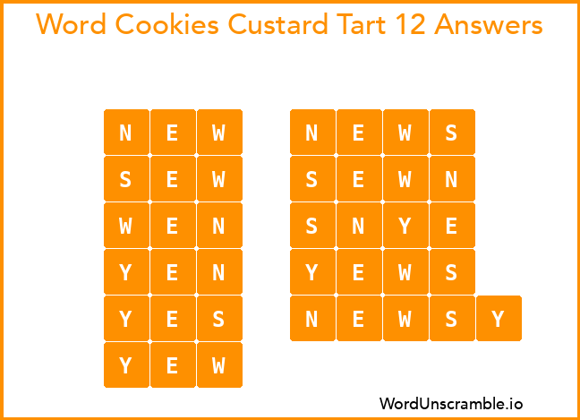 Word Cookies Custard Tart 12 Answers