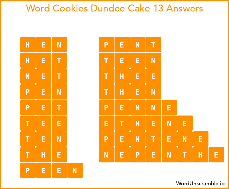 Word Cookies Dundee Cake 13 Answers
