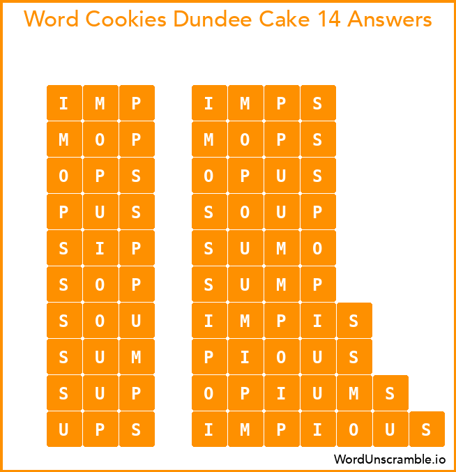 Word Cookies Dundee Cake 14 Answers