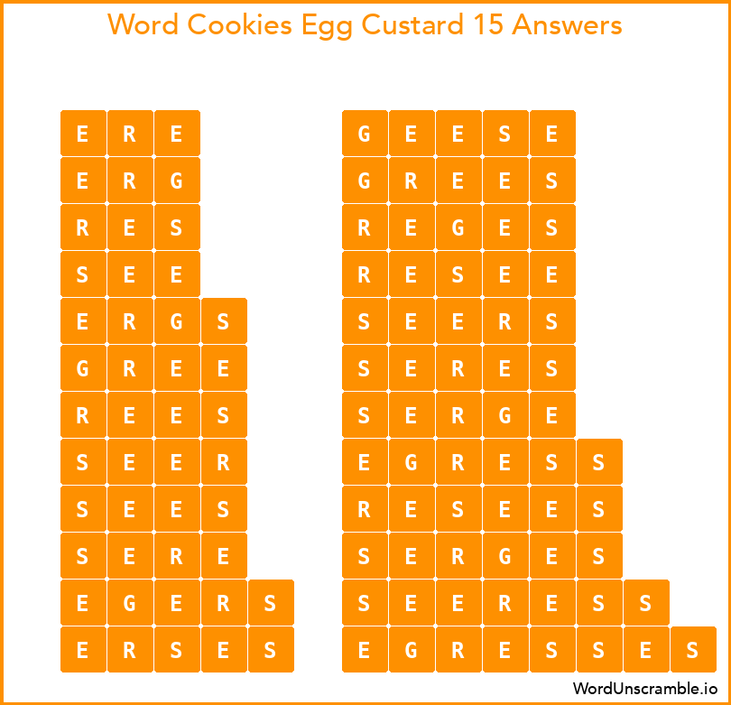 Word Cookies Egg Custard 15 Answers