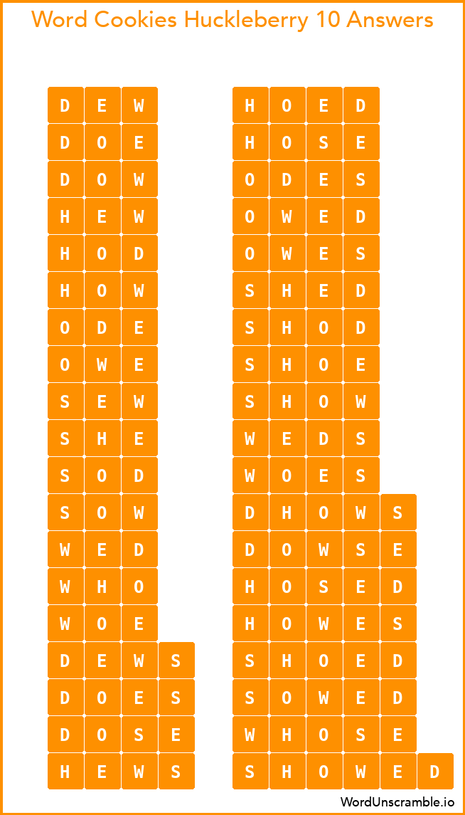 Word Cookies Huckleberry 10 Answers