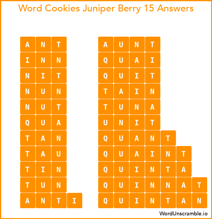 Word Cookies Juniper Berry 15 Answers